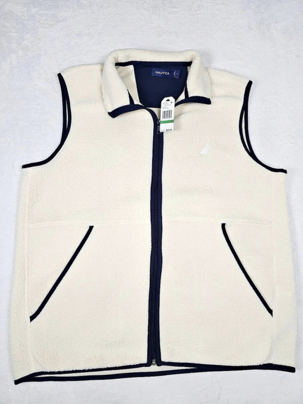 Nautica Men's Sherpa Fleece Full-Zip Vest White Size Large